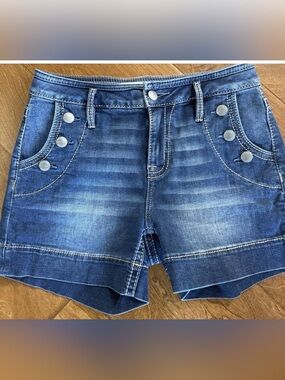 Miss Me sailor denim jean shorts - 29 button flap pockets